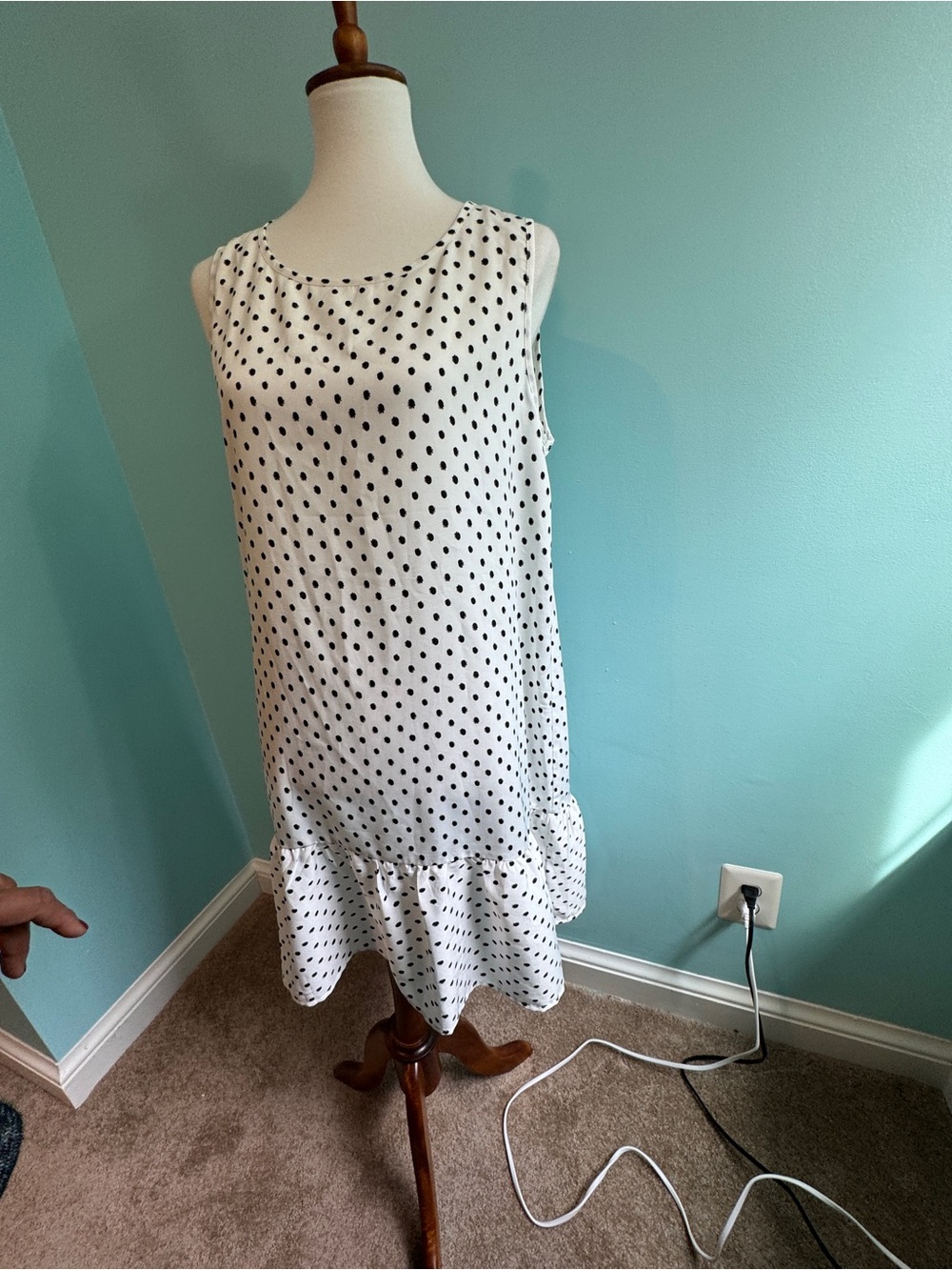 Sleeveless White Polka Dot Ruffle-Hem Dress